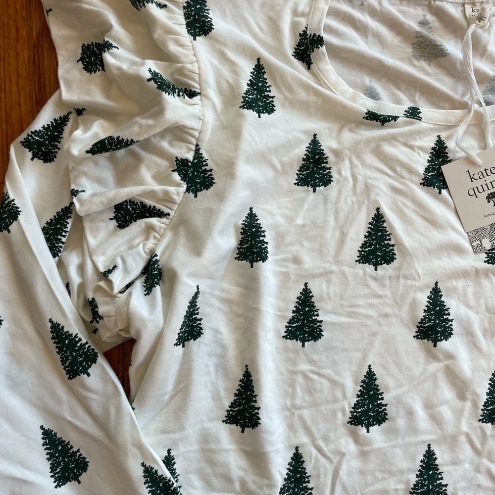 Kate Quinn Mountain View Forest Pine Ruffle Sleeve Shirt